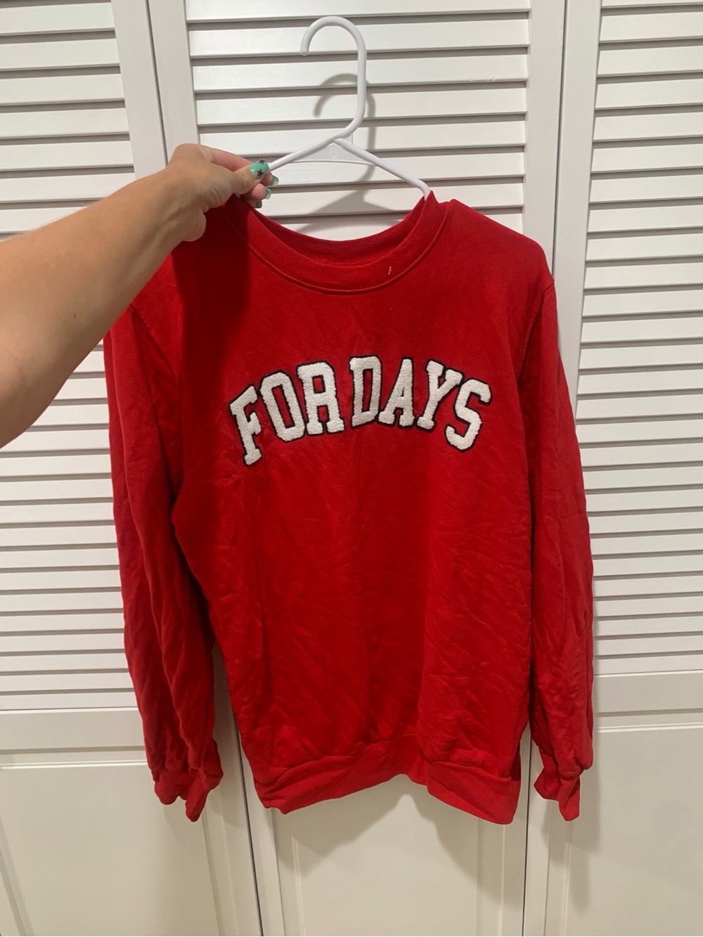 For Days Red Chenille Varsity Crewneck Long Sleeve Fleece Sweatshirt Size Small